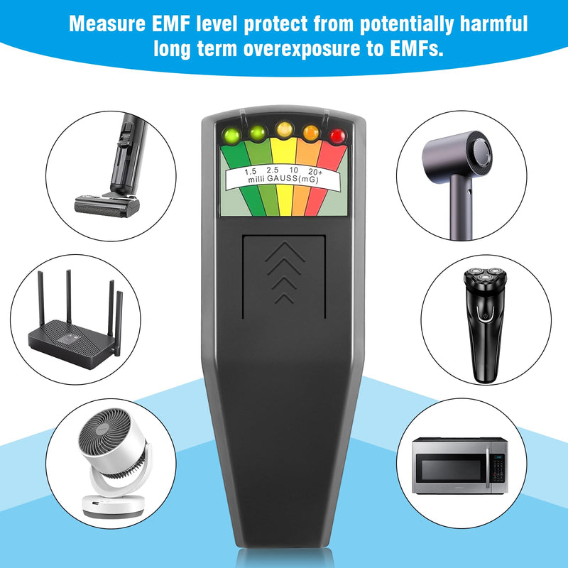 K2 EMF Meter, Handheld Electromagnetic Radiation Detector, 5 LED Ghost Hunting Detector, EMF Magnetic Field Monitor, for Office, Home, Ghost Hunting, 50Hz-20,000Hz, Black