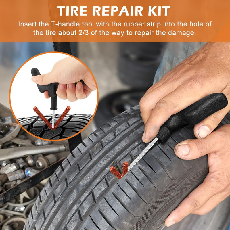 49pcs Tire Repair Kit, Heavy Duty Tire Plug Kit, Universal Tire Repair Tools to Fix Punctures and Plug Flats Patch Kit for Car, Jeep, Truck, Motorcycle, Tractor, ARB, ATV, SUV, RV