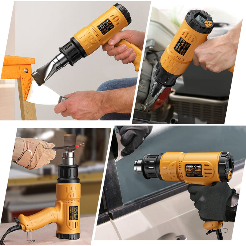 SEEKONE Professional hot air gun 2000W 50℃-600℃ with large digital LCD screen, industrial hot air gun set variable temperature control, switch-on memory, ℃-℉ conversion