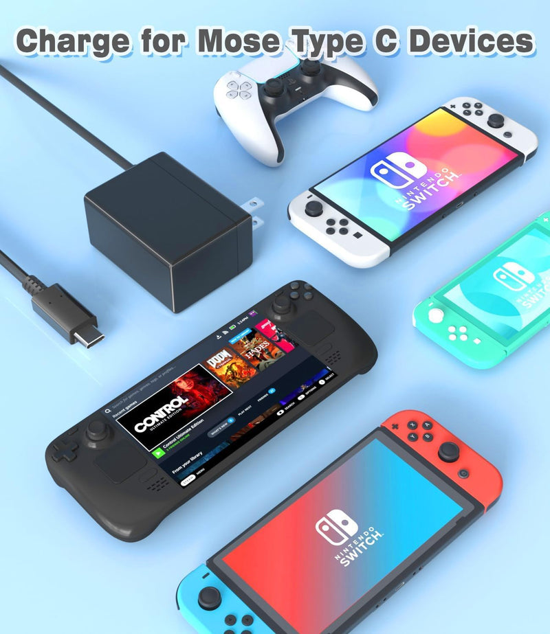 Charger for Nintendo Switch, 45W AC Adapter Power for Switch, Compatible with Switch Lite/OLED/Steam Deck, Switch Fast Charging Output 15V 3A with 5FT USB C Charger Cable, Support Switch TV Dock Mode