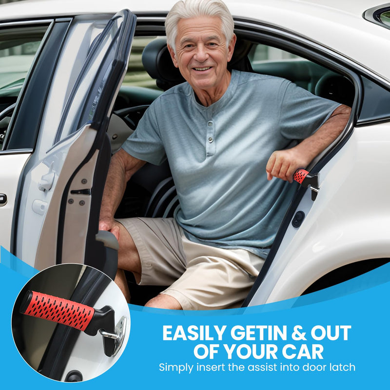 Car Door Handle for Elderly, Car Handle Assist Support Handle, Portable Elderly Assistance Mobility Aids for Getting Out of Car, Auto Grab Cane for Seniors and Handicapped, Red 1 Pack