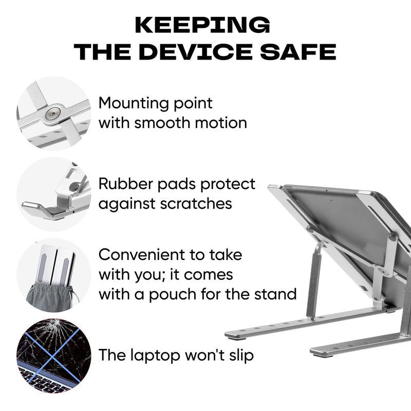 Laptop Stand Adjustable – 7-Level Foldable Aluminum Riser, Portable Laptop Holder for Desk, Compatible with 9-15.6 Inch Laptops, Ergonomic & Sturdy