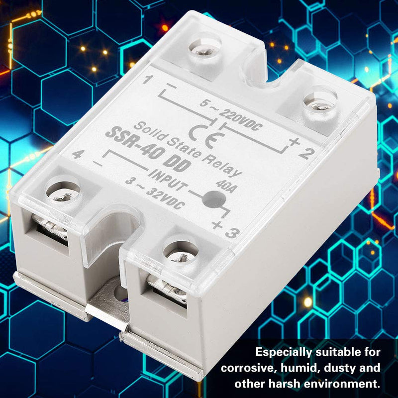 SSR-40DD Solid State Relay DC to DC (Input 3-32V DC Output 5-220V DC), SSR Solid State Relay SSR-40 DD, 40A 50-60Hz