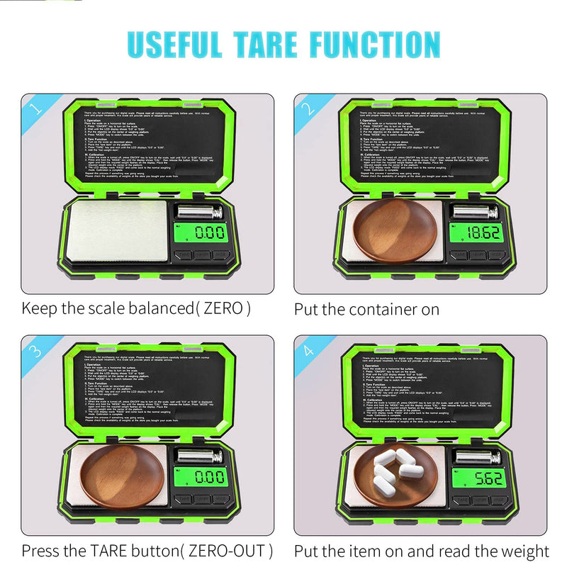 Fuzion Pocket Gram Scale, 500g x 0.01g Digital Jewelry Scale, 6 Modes Conversion Mini Scale with LCD Display, Tare for Herb, Food, Jewelry, Medicine 500/0.01g Green