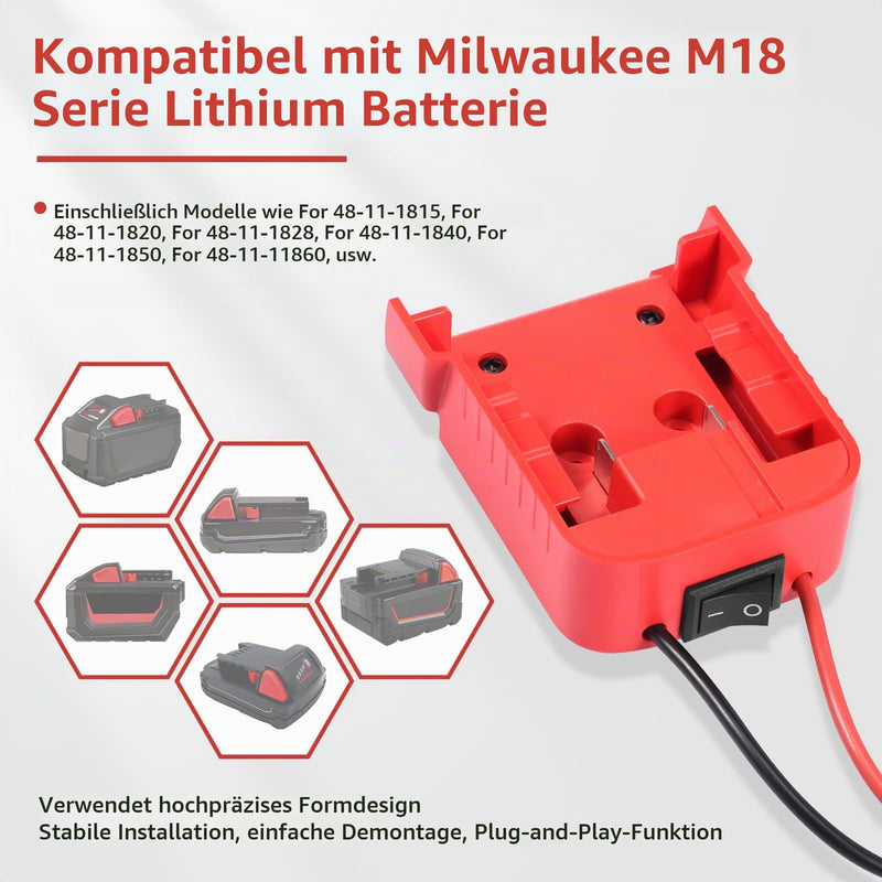 Step Down Converter 18 V → 12 V Ultra 120 W for Mil.wau.kee M18, Complete Battery Adapter with Switch & Cable, 95% Efficiency, 10 A Output, ABS Protection, Ideal for Power Wheels, RC, LED, 12 V Devices