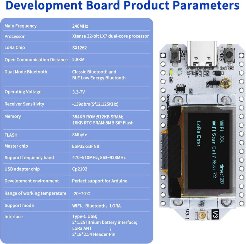 ESP32 LoRa V3 Module Board with 3000mAh Battery Set - with 915MHz Antenna and SX1262 LoRa V3 Case Devices for Meshtastic Ar duino LoRawan IOT Board + Case + 3000mAh Battery