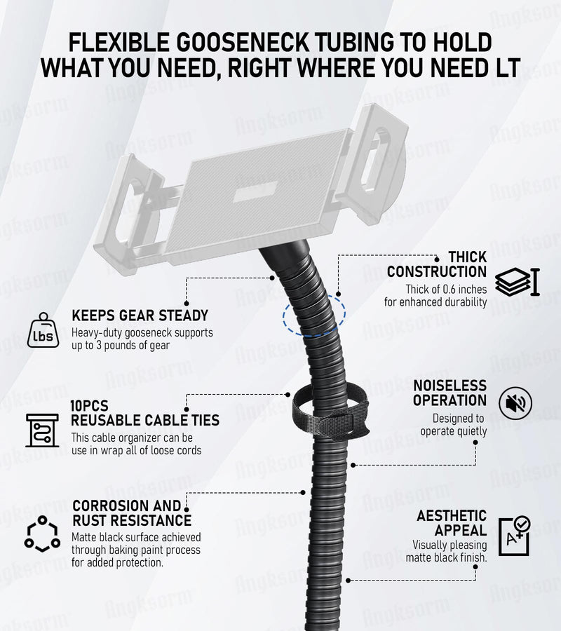 Heavy-Duty 9" Flexible Gooseneck Arm Extension Tube Bar Rod Kit Flex Mount with 1/4" & 3/8" Threads for Mobile Phones Cameras Mic Lighting and More Fits Most Stands Tripods Rigs Grips and Clamps 9 Inch