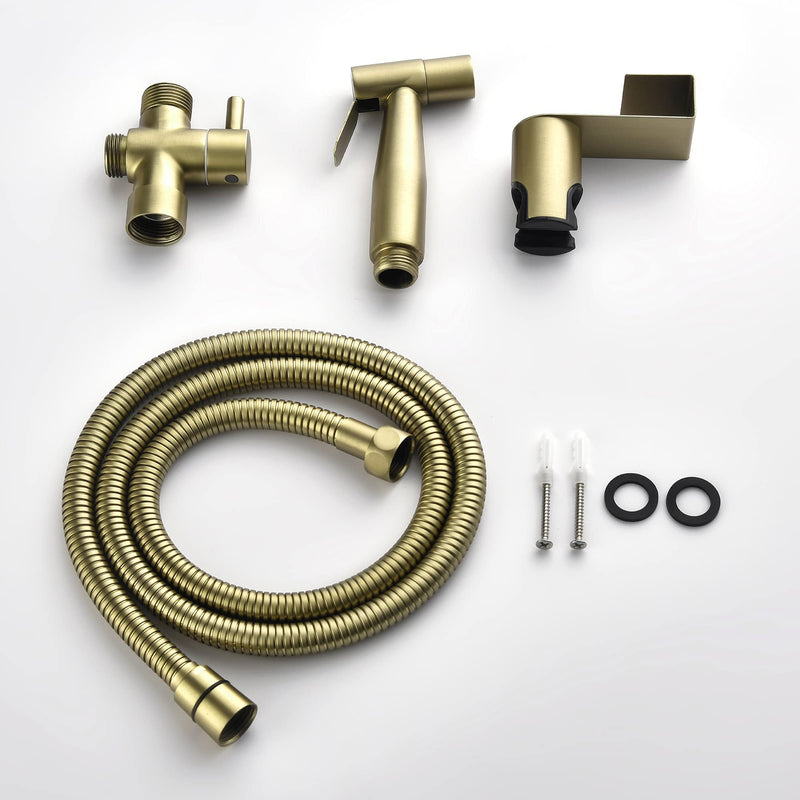 SHAMANDA Handheld Bidet Sprayer for Toilet, Stainless Steel Baby Cloth Diaper Sprayer Kit, Bathroom Toilet Bidet Attachment Set for Bathing Pets Feminine Hygiene, Brushed Gold BDS01-3 Cold Water Mode Only