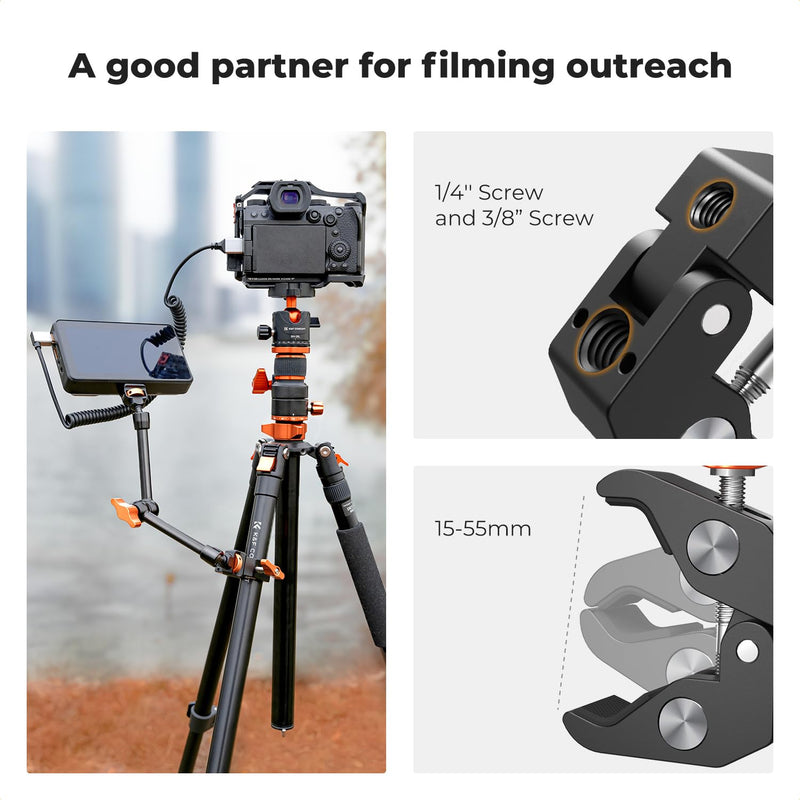 K&F Concept 11" Magic Arm Clamp Kit with 1/4" & 3/8" Thread Screw, Articulating Friction Arm Clamp Camera Mount for Monitor, LED Light, Webcam, Action Camera 11" with Clamp