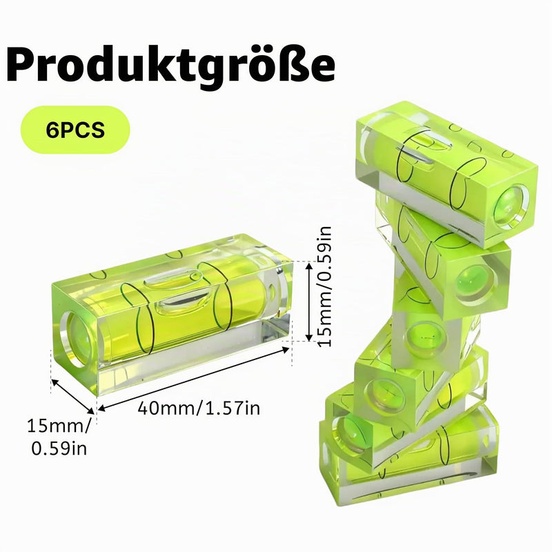 Pack of 6 Mini Spirit Level, Spirit Level 15 x 15 x 40 mm, Mini Spirit Level for Camping, Caravans, Cameras, Stationary Pictures and More, Mini Spirit Level Made of Acrylic