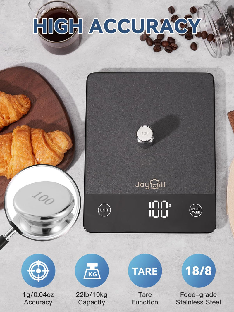 JOYHILL Food Scale, 22lb Digital Kitchen Scale Food Ounces and Grams for Weight Loss, Baking and Cooking, Premium Stainless Steel with LED Display, Batteries Included, Black
