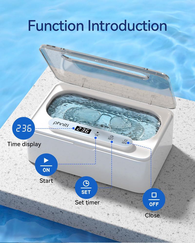 Phniti 47kHz Professional Ultrasonic Retainer Cleaner Machine for Dental Cleaning Three Cleaning Modes