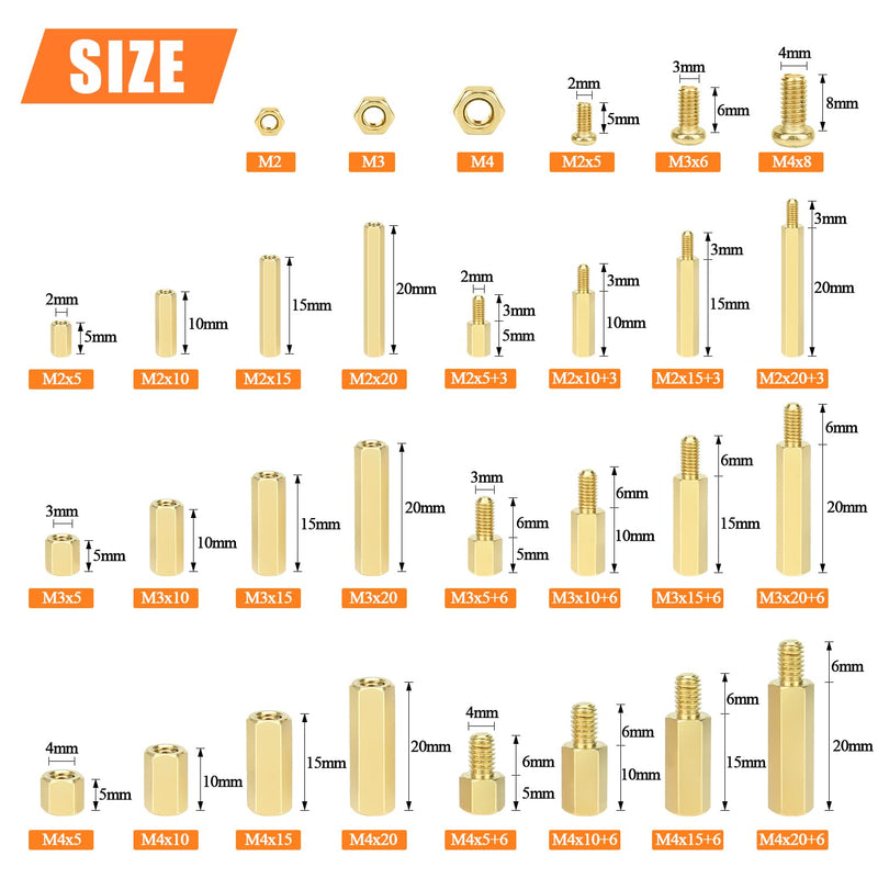 HELIFOUNER 422 Pieces M2 M3 M4 Male Female Hex Brass Spacers Standoffs Screws Nuts Assortment Kit, Threaded Pillar for Printed Circuit Board Motherboard M2 M3 M4 Brass Standoff Set