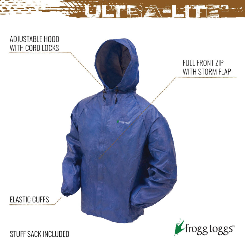 FROGG TOGGS Men's Ultra-lite2 Waterproof Breathable Rain Jacket Large Blue