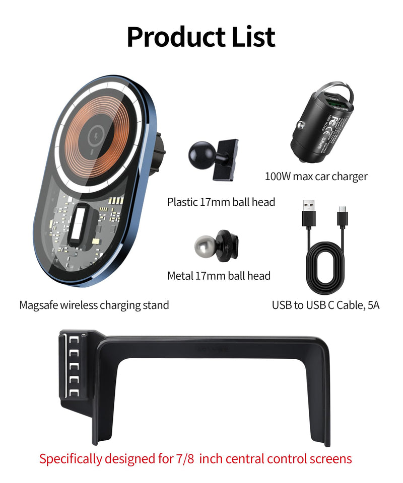 Wireless Charging car Phone Holder for Mercedes Benz CLA-Class 2015-2019/GLA-Class 2016-2020 Accessories 7/8 inch Screen Fixed Clip,360° Rotation car Phone Mount Compatible with MagSafe 7/8-inch for 2015-2019 CLA/ 2016-2020 GLA