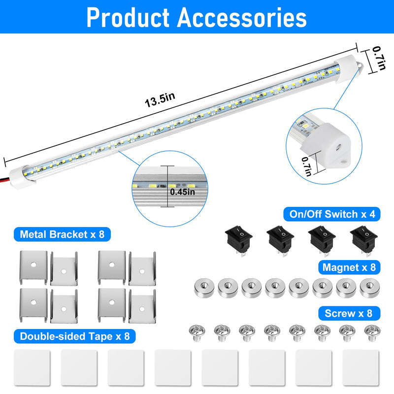 Linkstyle 4PCS 12V Interior LED Light Bar, 48 LEDs 700LM 6500K 12V LED Light Strip Christmas Lights with Switch, Enclosed Trailer Lights for Car Truck Camper Van RV, White DIY Switch