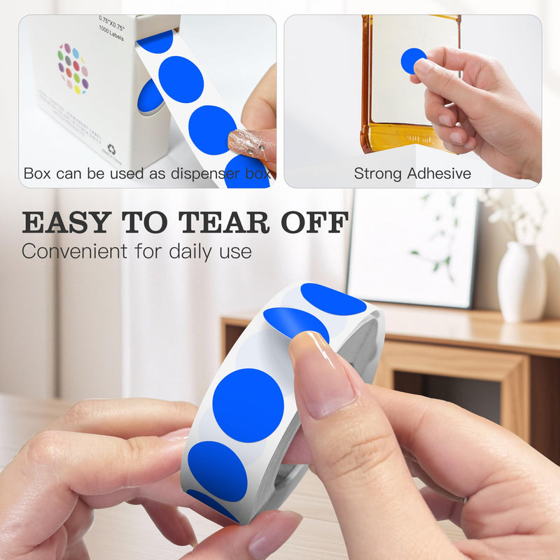 PARLAIM 3/4" Round Circle Labels 1000 Pack Blue Colored Dot Stickers per Dispenser Box for Office Classroom