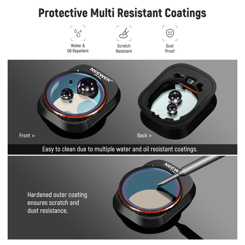 NEEWER Snap On ND&CPL Filter Set Compatible with DJI Mini 4 Pro, 6 Pack CPL Filter and Neutral Density Filters ND8 ND16 ND32 ND64 ND128 with Ultra Slim Frame Double Sided Coated HD Glass