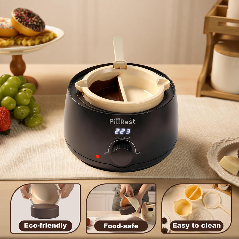 Chocolate Melting Pot, Electric Candy Melter with 2 Silicone Bowls, 17.6 OZ (500 ml) Fondue Pot Set & Chocolate Warmer Set for Dipping Cheese, Candy, Cake Pop, Home Fondue Parties Essential Supplies Black