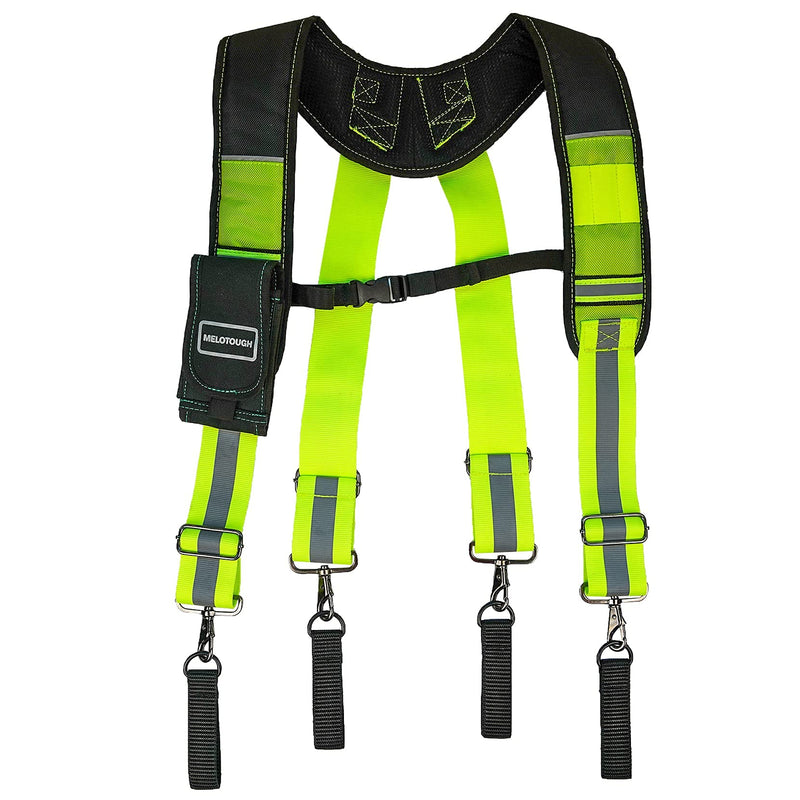 MELOTOUGH Reflective Safety Suspenders Tool Belt Suspenders Construction Work Suspenders with detachable phone holder comfortable foam shoulder padder (Lime) Safety Reflective Tool Belt Suspenders with Lime Color
