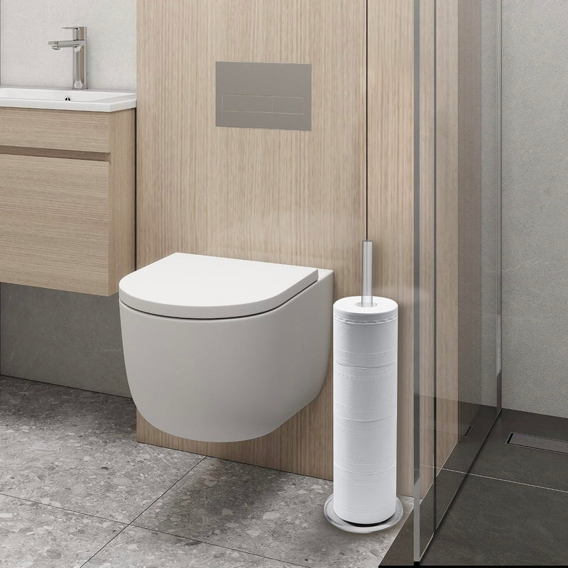 MyGift Freestanding Toilet Paper Holder Stand - Bathroom Toilet Paper Storage with Floor Standing Roll Dispenser Clear