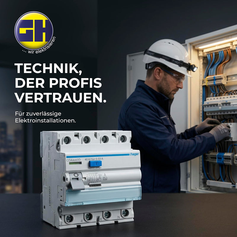 Hager CDA440D Residual Current Circuit Breaker Type A 40A 30mA 4-Pin 3P+N FI Switch 6kA for DIN Rail, RCD Circuit Breaker 230V 400V, Screw Technology QuickConnect, Personal Protection