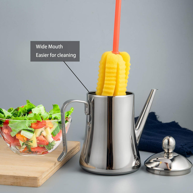 IMEEA 1 Quart Large Olive Oil Dispenser Bottle SUS304 Stainless Steel Oil Dispenser with Drip Free Spout