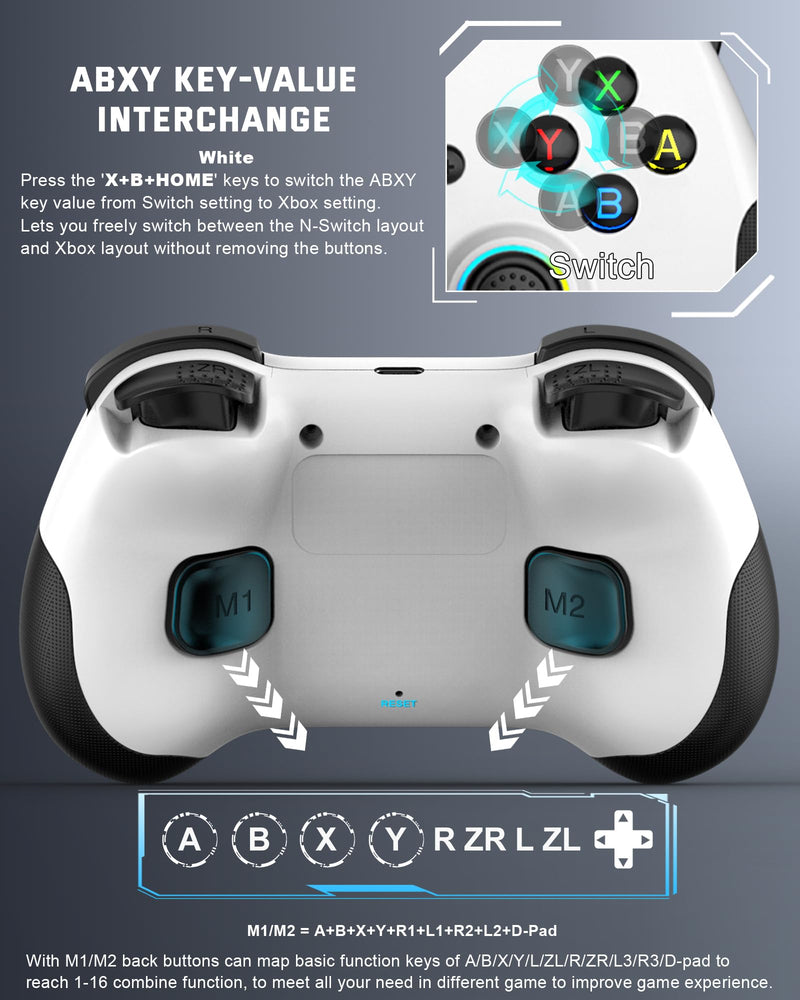 Joso Mobile Gaming Controller for iPad/iPhone/Tablet, Cloud Controller Remote Joystick for iOS/Android, Wireless Switch Controller with Macro Buttons/Hall-Rocker/Hall-Trigger - White