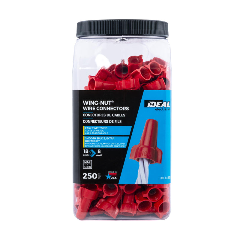 Ideal Electrical Wing-Nut® Wire Conn, 452® Red, 250/Jar Jar of 250