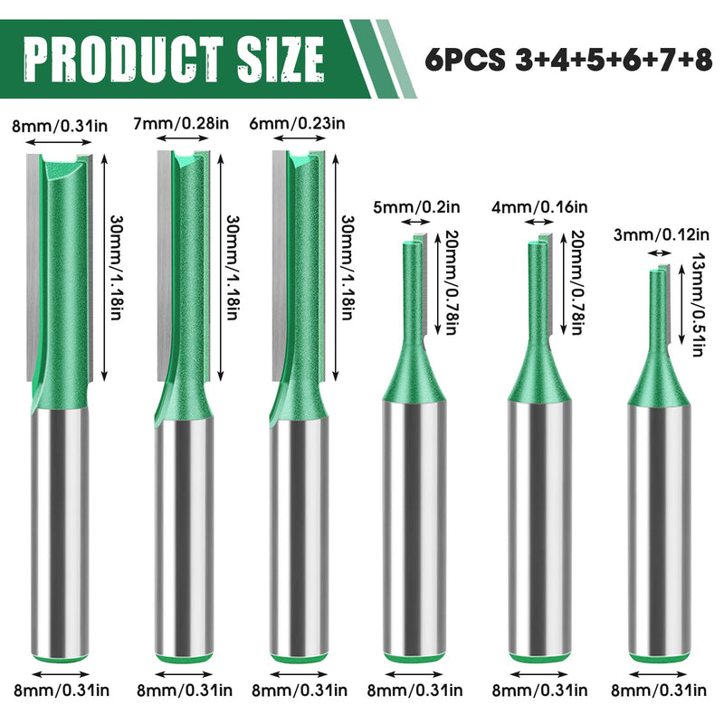 Milling Cutter for Router Set Groove Cutter 8 mm Shank 6 Pieces Router Bits Wood Cutter 3 mm 4 mm 5 mm 6 mm 7 mm 8 mm Groove Cutter Wood Router Accessories Milling Drill Bit Drill Bit for Wood Cutting Groove Milling