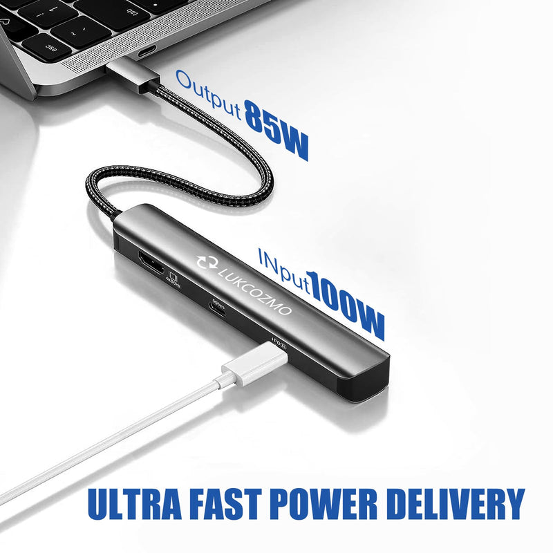 USB Hub 3.0, 7 in 1 USB Hub with 1000M Ethernet, 4K HDMI, 2 USB3.0, 100W PD, SD/TF Card Reader Docking Station Compatible with Your Cell Phone MacBook/Dell/HP/Surface/Lenovo/Steam Deck Dark gray