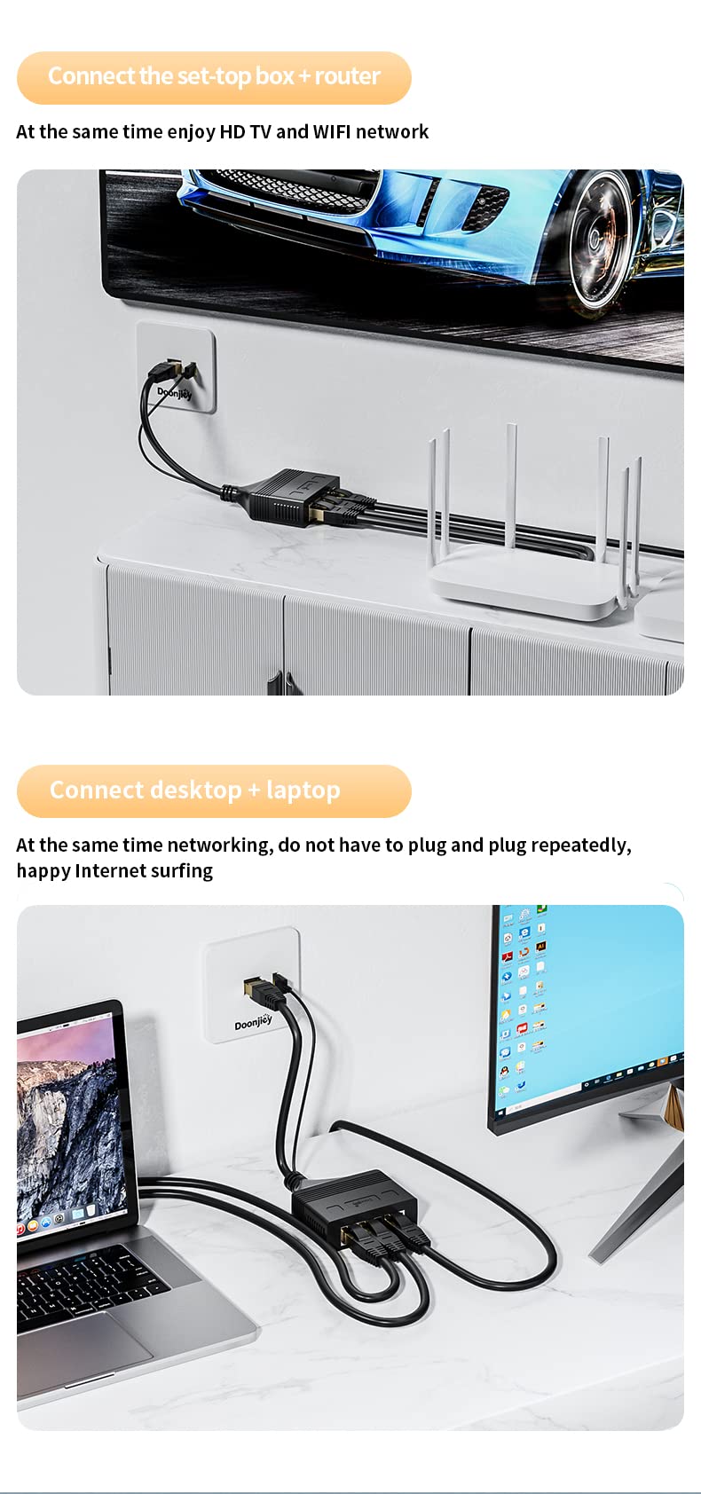 1 to 3 Port RJ45 Network Ethernet Adapter Splitter,esbeecables Ethernet Splitter 1 Male to 3 Female LAN Ethernet Splitter Adapter with USB Charging Port Suitable Super Cat5,Cat5e,Cat6,Cat7,Cat8