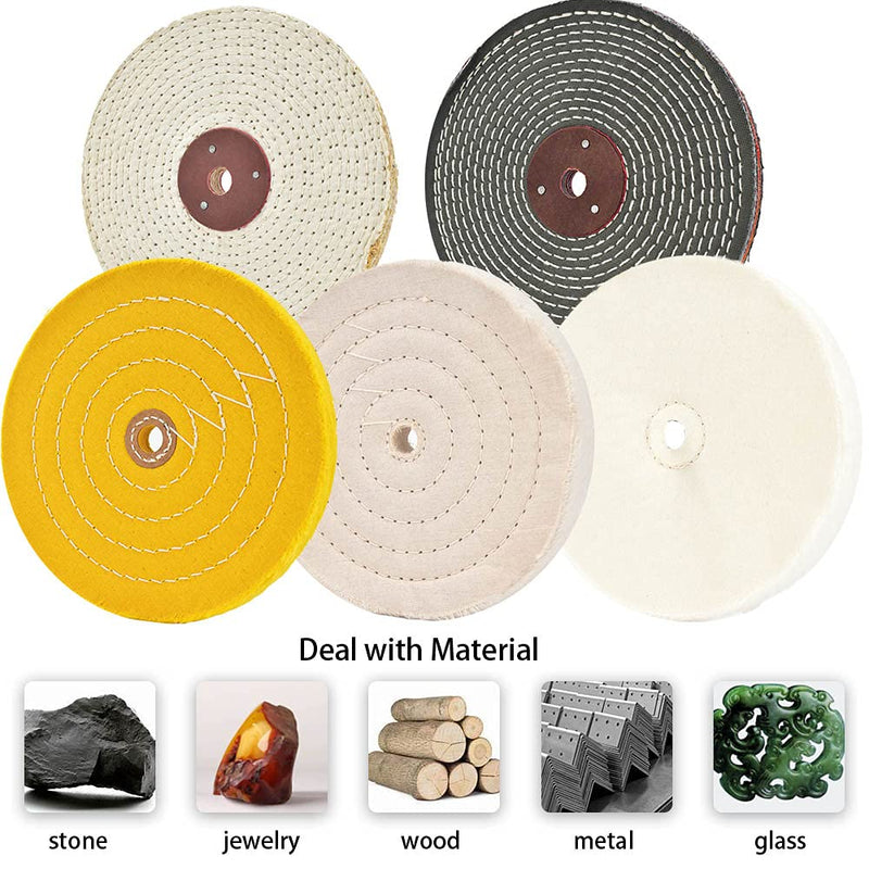 QZATACAEN 200mm Soft Polishing Pads (60 Layers) | fine (60 layers) | medium (40 layers) | coarse (15mm thick) | Rough (15mm thick) | for bench grinder with 16mm mandrel hole 5 pieces