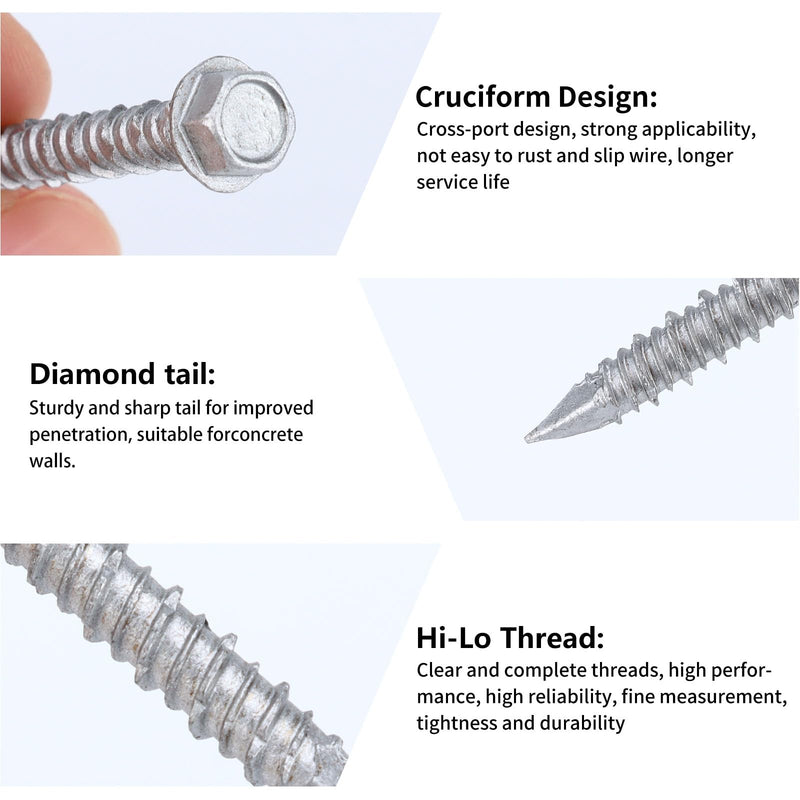 3/16 x 1-1/4" 410 Stainless Steel Hex Head Tapcon Concrete Screw Anchor, for Anchoring to Masonry, Block or Brick (100Pcs) 3/16 x 1-1/4"