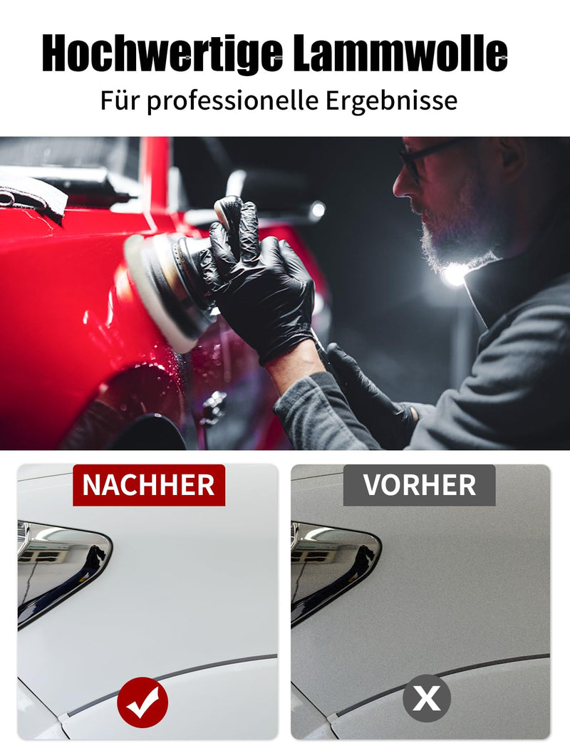 Set of 3 Lambswool Polishing Covers for Einhell Cordless Car Polisher CE-CB 18/254 Li, CC-PO 90, for 220 mm - 250 mm Polishing Machines Set of 3