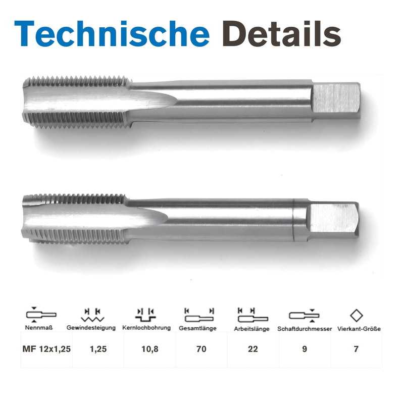 Professional M12 x 1.25 TAPS SET HSS G Pack of 2) MF12 x 1,25