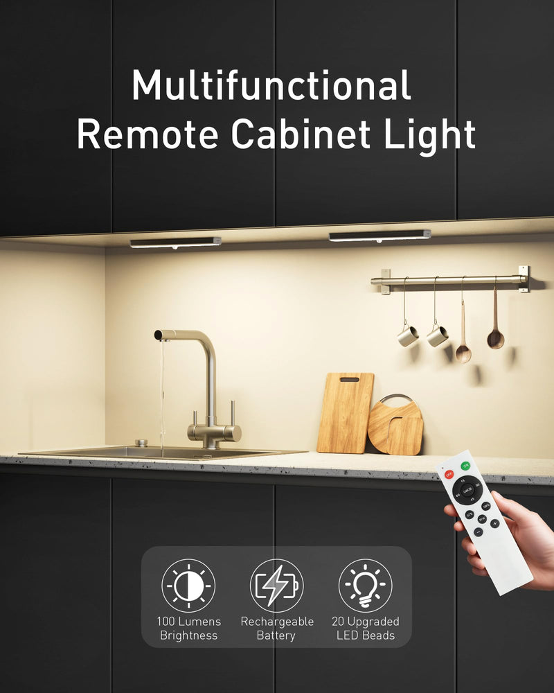 SZOKLED 20LED Under Cabinet Lighting Remote Control, Wireless Closet Lights Rechargeable Under Counter Lights for Kitchen, Hallway, Display, Multiple Colors (4 Pack) Rechargeable / 4 Packs