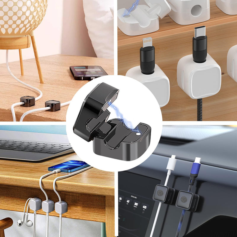 6 Pack Magnetic Cord Organizer White Self Adhesive Cord Holder Adjustable Clip for Desk, Nightstand, Phone Charger, Computer, Home, Office, Car 6pcs