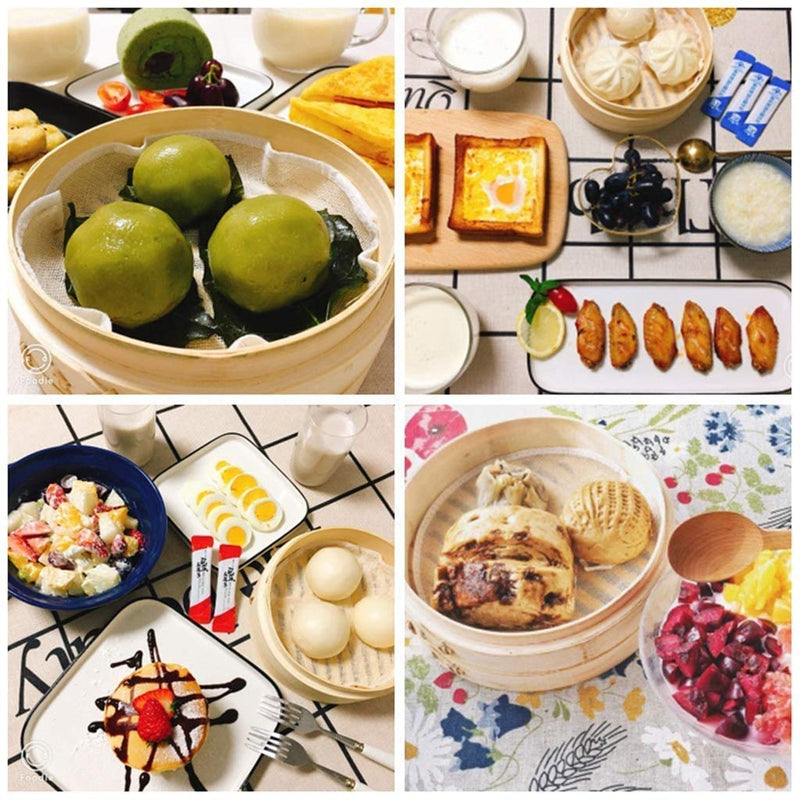 Handmade Steam Basket Bamboo Steamer 10 Inch, 2 Tiers Chinese Food Bamboo Steamers for Cooking, Steam Baskets Dumplings Vegetables Chicken Fish Rice, Reusable 2 Gauze Liners and Chopsticks