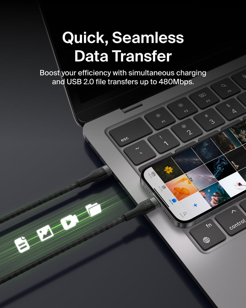 Belkin BoostCharge Pro Flex Braided USB-C to USB-C Charger Cable (6.6ft/2M), USB-IF Certified Fast Charging Cable for iPhone 16 Series, MacBook, Galaxy S25, Nintendo Switch 2 & More - Black (2-Pack) 6.6 ft - 2 pack