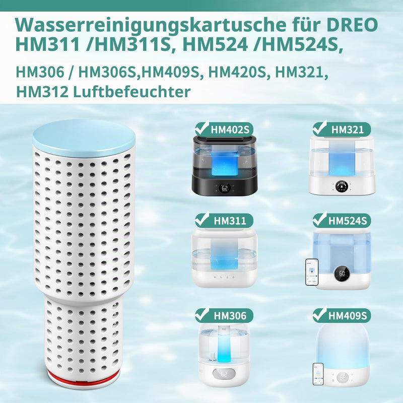 Water Purification Cartridge Fits DREO HM311 / HM311S, HM524 / HM524S, HM306 / HM306S, HM409S, HM420S, HM321, HM312 Humidifier Replacement, 150 Litre Clean Mist Demineralization Cartridge