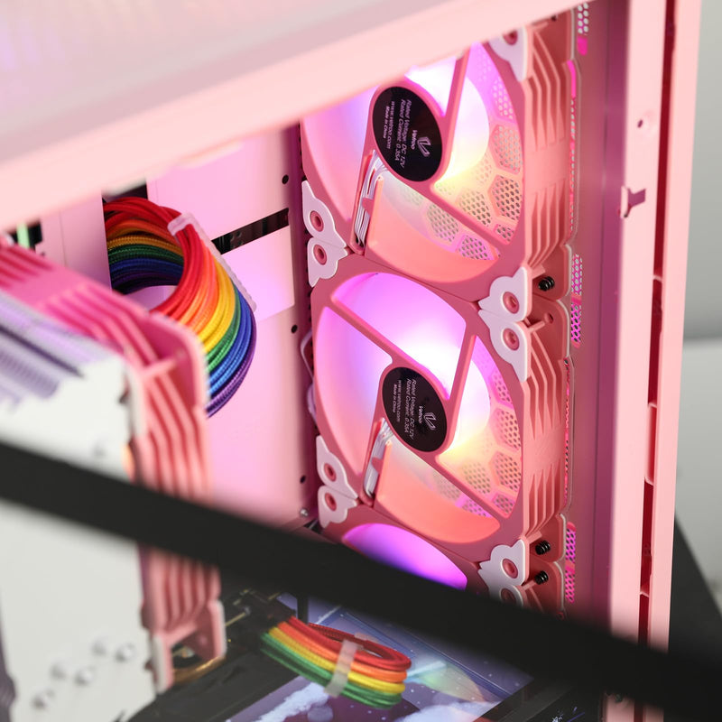 Vetroo 3-Pack Computer Case Fan 120mm Address RGB & PWM Cooling Fans High Performance with Controller Hub - Pink 120mm-HDB