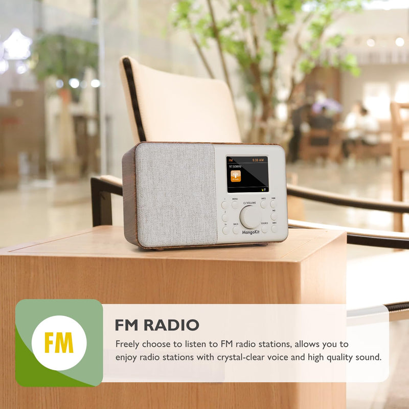 SR10 Internet Radio,WiFi Radio,Podcast Player, Bluetooth Speaker, Smart Radio, Portable FM Radio, Mains and Battery Powered Radio, Color Display,Dual Alarms, Presets,App Control-Walnut Walnut Mono