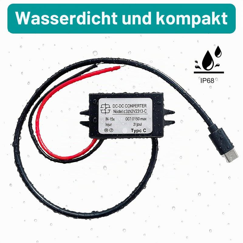 DC-DC 8V-32V to 5V Voltage Converter USB-C 3A 15W, USB Socket 12-V 5V Power Adapter USB Power Supply 24V USB Voltage Converter Waterproof Buck Converter Step-Down Charger Volt Charging Regulator