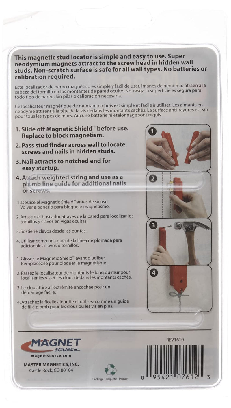 Master Magnetics Magnetic Stud Finder with Shield - Drywall Screw and Nail Detector Tool - Made with Strong Neodymium Magnets - 4.25" L - Red - 2-Pack 1 Count (Pack of 2)