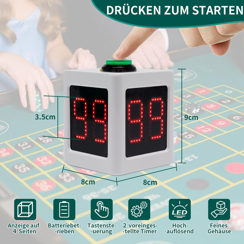 GANXIN Poker Shot Clock, Seconds Countdown Timer for Poker/Casino/Chess Tournament,20/30 Sec and Custom Time,4-Sides Cube Timer (Small,White) Small White