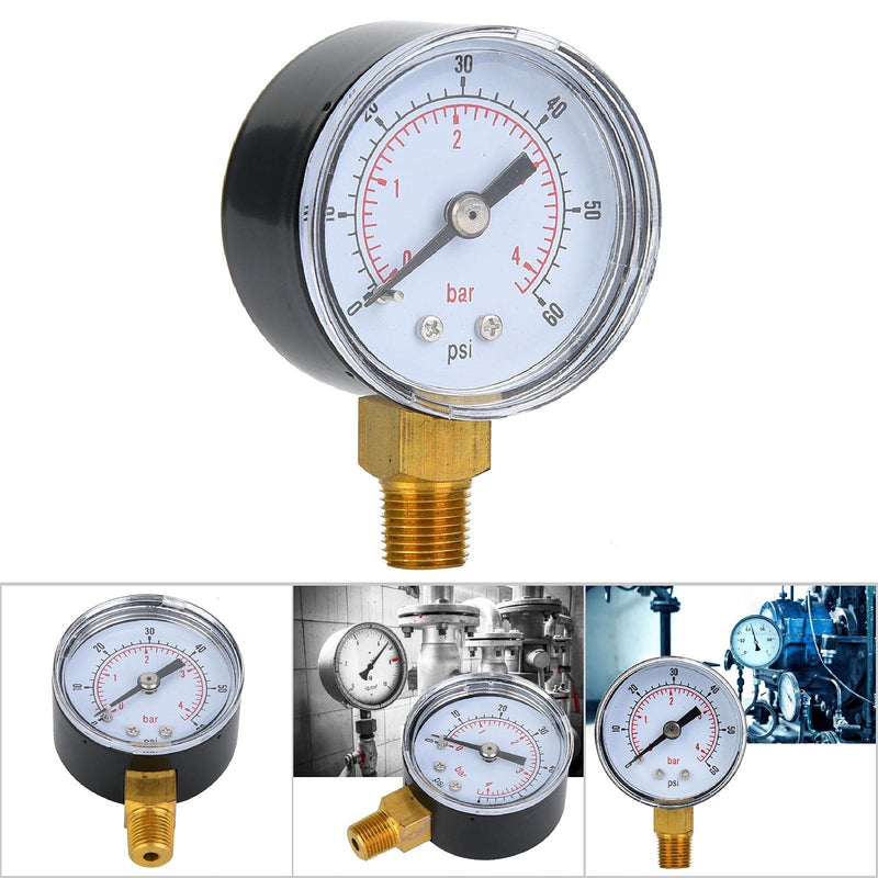 Mechanical Pressure Gauge Pressure Gauge Measuring Tool 1/8inch BSPT Base Connection for Air Oil Water Measurement (0-60psi, 0-4bar)