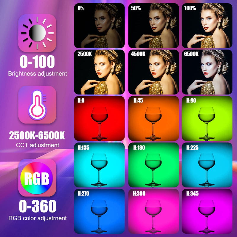 RGB LED Light Wand with Remote Control, Handheld 360°RGB Video Light Wand Stick for Photography, 2500mAh Built-in Rechargable Cube Light, 2500-6500K Dimmable Camera Light w LCD