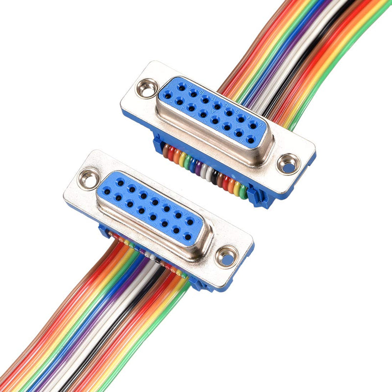 uxcell IDC Rainbow Wire Flat Ribbon Cable DB15 Female to DB15 Female Connector 2.54mm Pitch 19.7inch Length