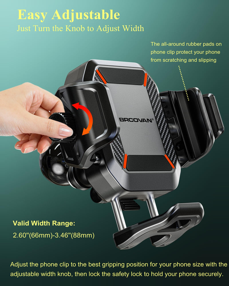 BRCOVAN Anti-Theft Phone Mount Holder with Vibration Dampener [Camera Friendly] [1s Lock & Release], with Aluminum Diamond Base & Medium Arm for Car Boat Truck Motorcycle UTV ATV Fit 5.4-7.2'' Phone